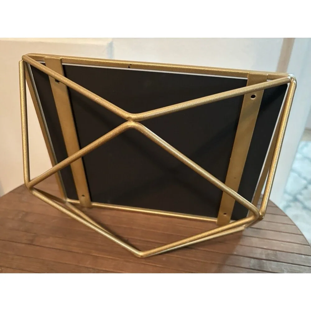 Gold Metal Framed Rectangle Tabletop Vanity Mirror w/ Stand 12 x 8 in